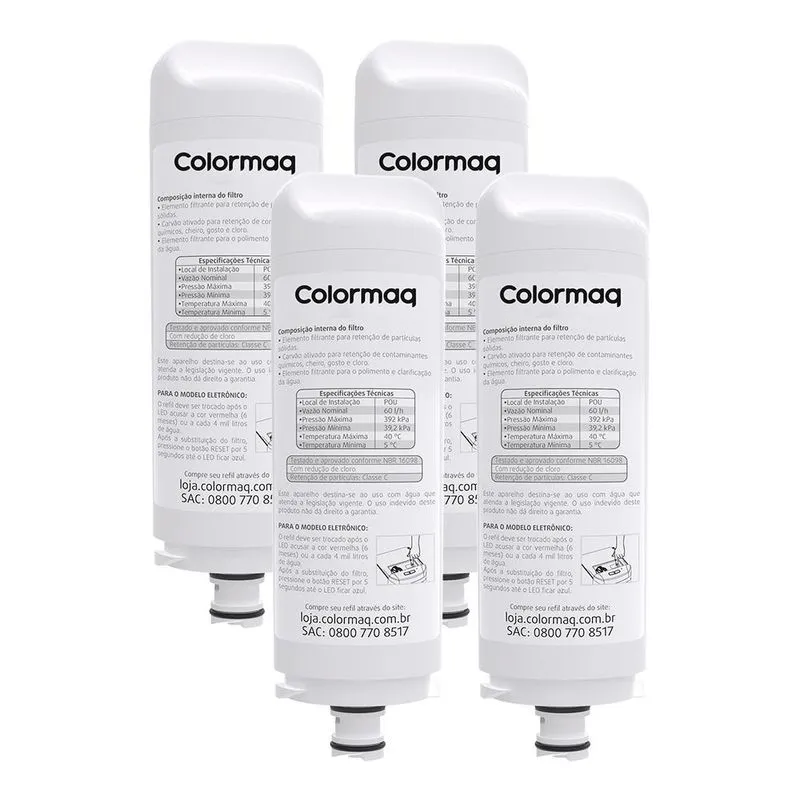 Kit 4 Filtros Colormaq para Purificador Eletrônico Acqua e Linha Pró